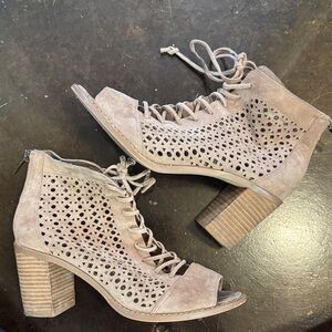 Vince Camuto Taupe Lace-Up Peep Toe Boots
